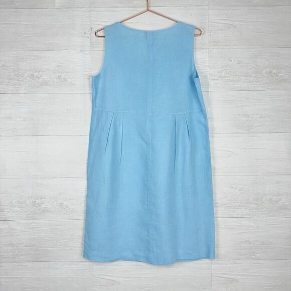 J. Jill Linen Shift Dress M Light Blue Pleated Minimalist Beach Coastal Relaxed - Picture 4 of 11